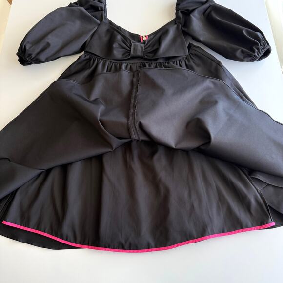 Kate Spade Beau Sweetheart Bow Empire Babydoll Puff Sleeve Black Mini Dress 4 - Picture 6 of 13